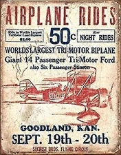 Vintage Tin Sign Airplane Rides Wall Decoration Poster Bar Restaurant Metal Tin