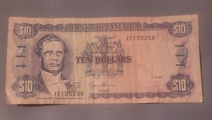 Bank Of Jamaica $10 Ten Dollar Bank Note Paper Currency 1.3.94