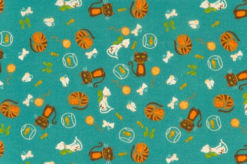 Cat Cats Heaven Goldfish Mice Wool Printed Poly Cotton Fabric - SUMMER SALE - Picture 9 of 11