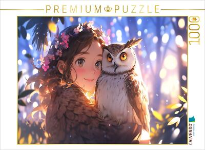 CALVENDO Puzzle Manga Illustration - Mädchen mit Eule Uhu | 1000 Teile Lege-Größ