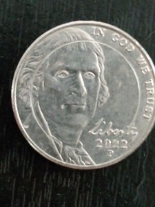 US United States 2022 P Jefferson Nickel error mistrike dime shaped circle