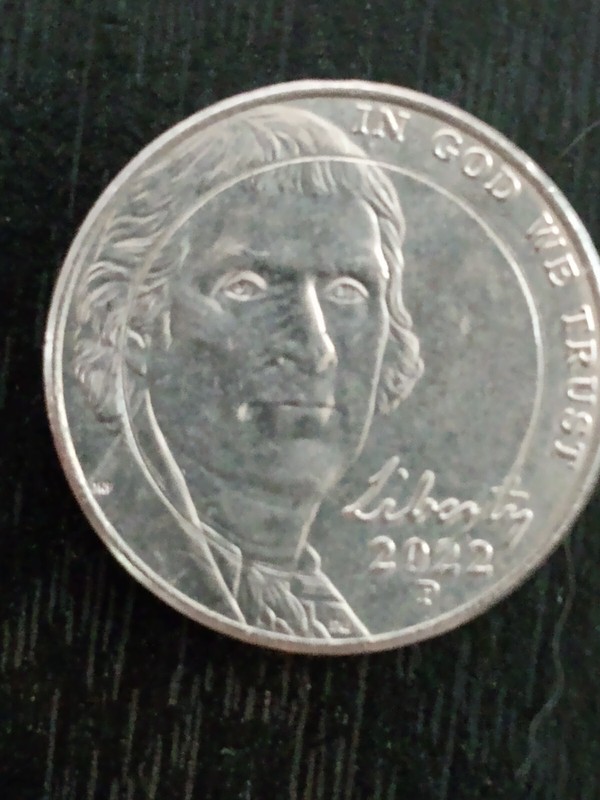 US United States 2022 P Jefferson Nickel error mistrike dime shaped circle