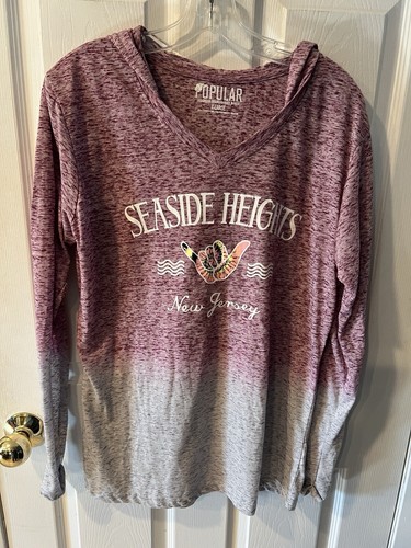 Seaside Heights NJ Shirt XL Long Sleeve Tee Hooded Ombré Red Grey Jersey Shore - Picture 8 of 8