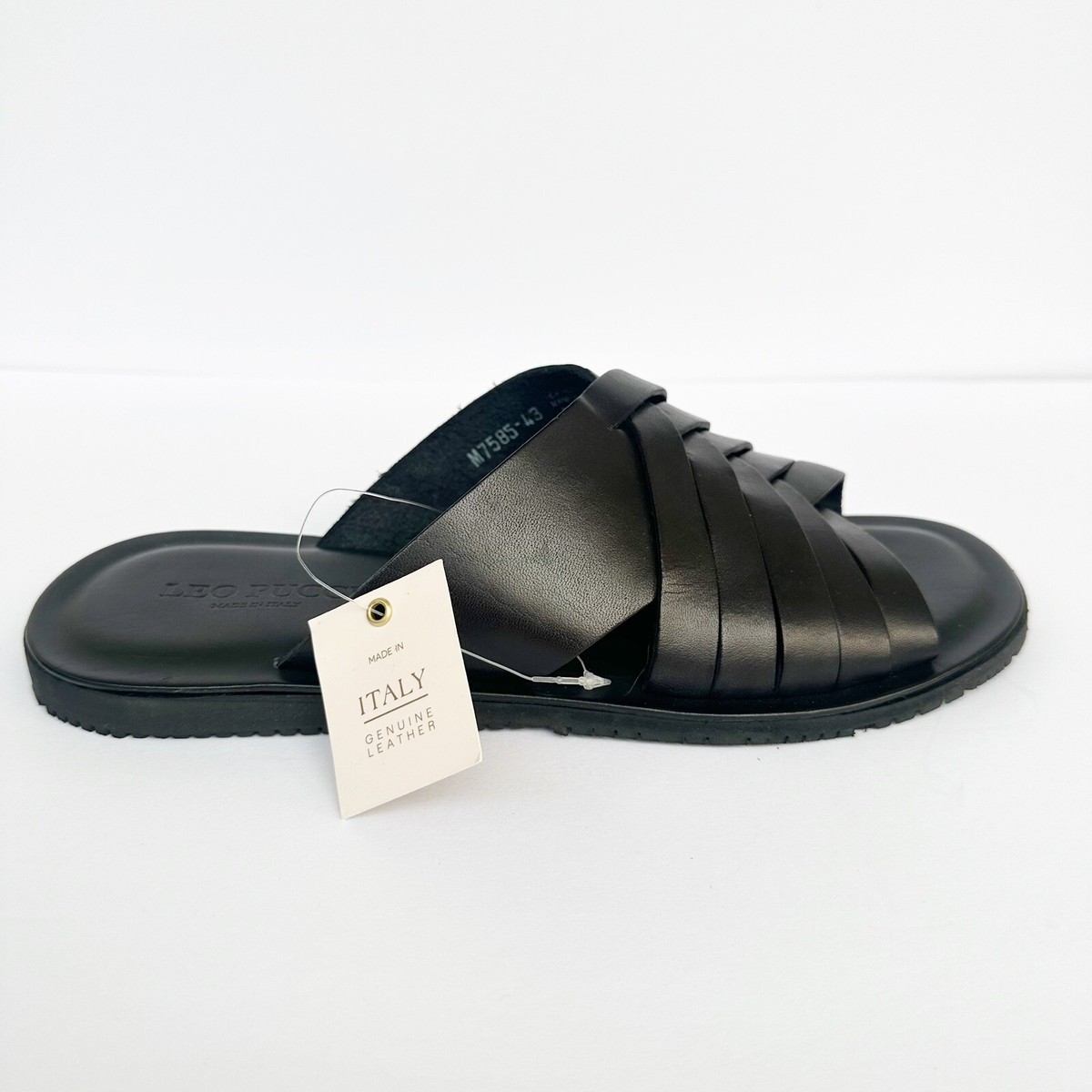 LEO PUCCI BLACK LEATHER OPEN TOE SANDAL Size: 43 | eBay display picture 1
