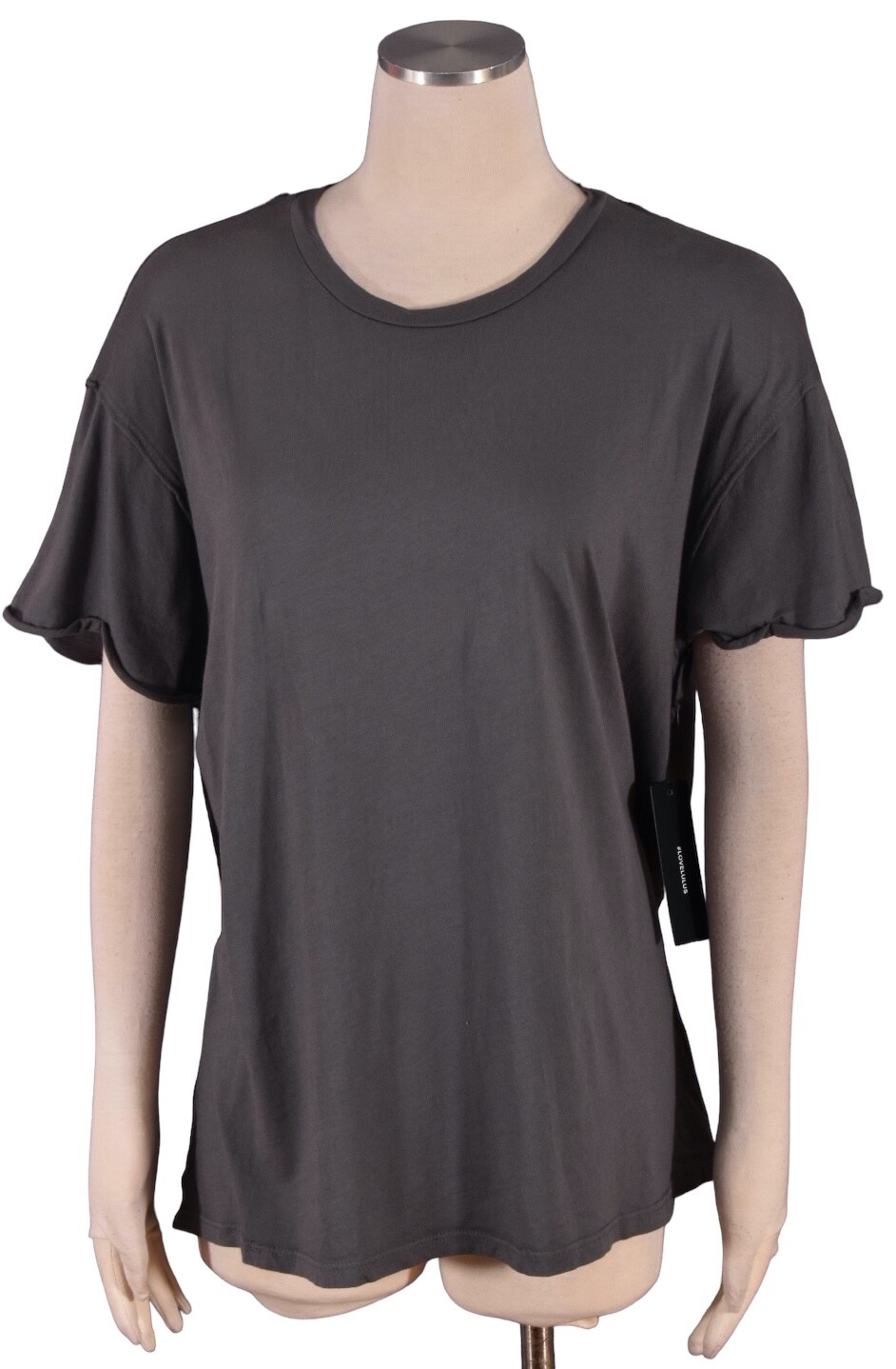 LULUS Top T Shirt T Shirt Grigio Invecchiato Fila Cuciture Manica Corta Relaxed Taglia S NUOVO