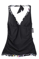 PROFILE by GOTTEX Halter Tankini Top Monaco Size 6 Black Ruffled Retail 98