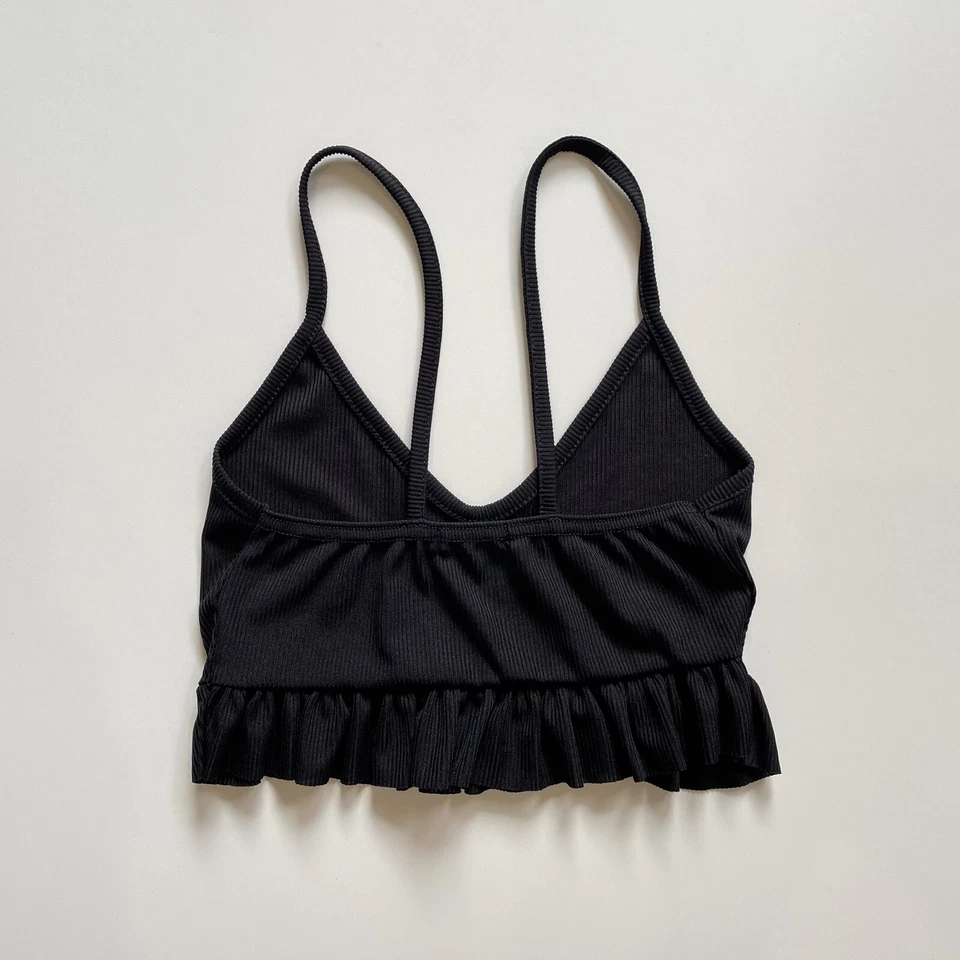 Boohoo Top Women 6 Black Ribbed Bralet Spaghetti Straps Foto 2 de 4