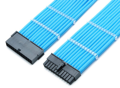 24pin ATX Motherboard 30cm Light Blue Sleeved Extension + Cable Combs for DIY PC