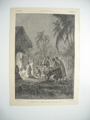 ENGRAVING 1882. LE CARILLON DE LA MESSE DE MIDUIT AUX ILES LOYALTY.