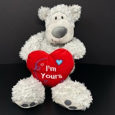 Gund Slouchers Gray Teddy Bear Plush I'm Yours Heart Stuffed Animal Valentine