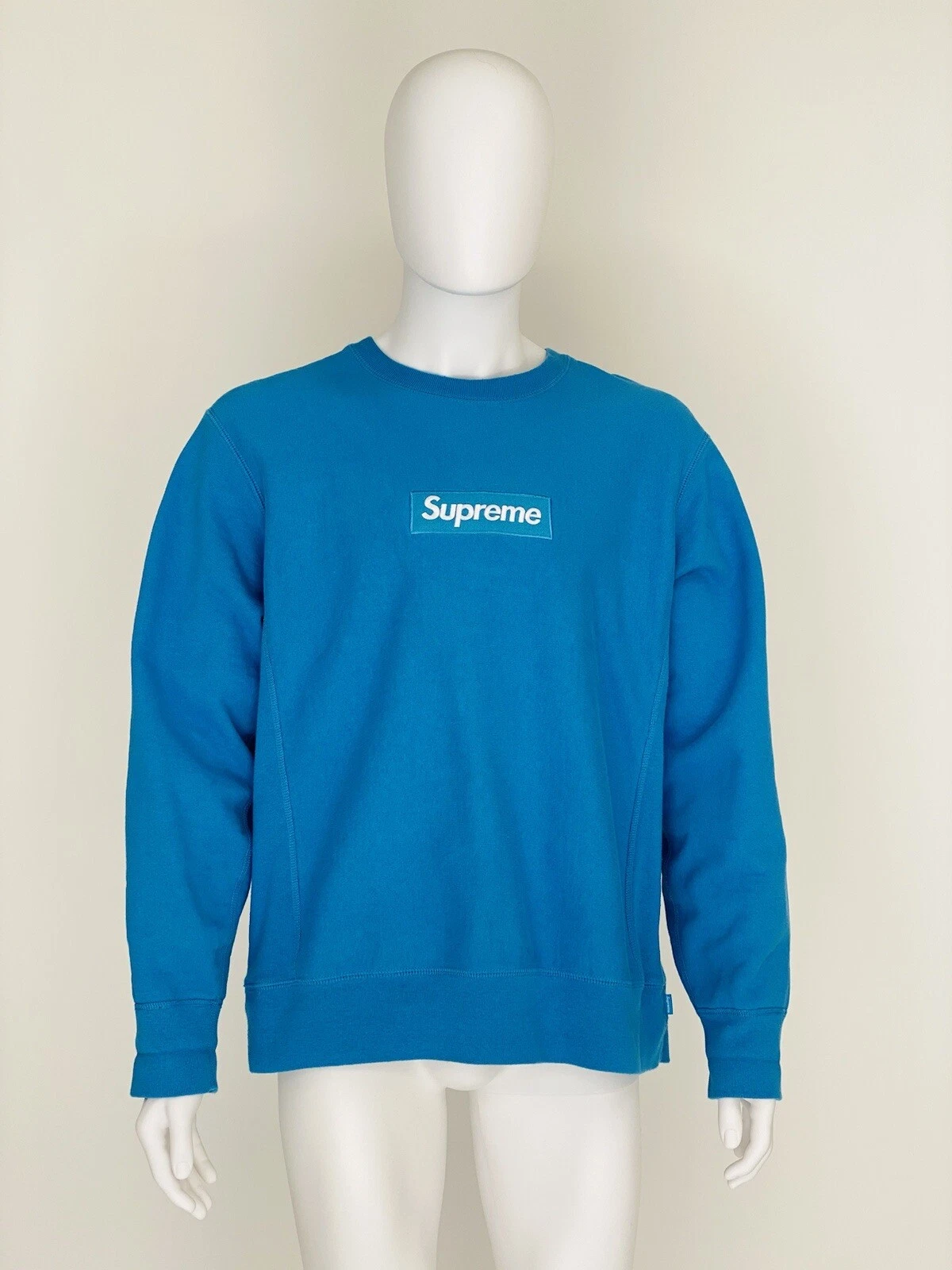 Logo boîte à capuche bleue SUPREME 2018 hommes femmes taille L 100 % coton surdimensionné