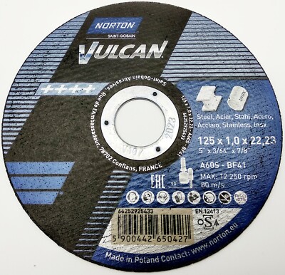 1x Norton Vulcan 125 x 1,0 x 22,23 Stahl, Inox Trennscheibe Winkelschleifer Flex