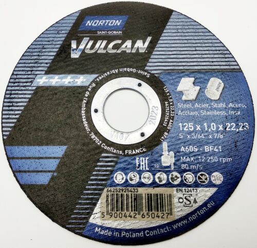 1x Norton Vulcan 125 x 1,0 x 22,23 Acier, Inox Meuleuse D'Angle Flex - Photo 1/1
