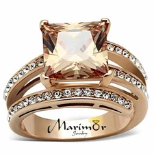 6.85 Ct Princess Cut Champagne Zirconia Rose Gold Plated Cocktail Ring Size 5-10