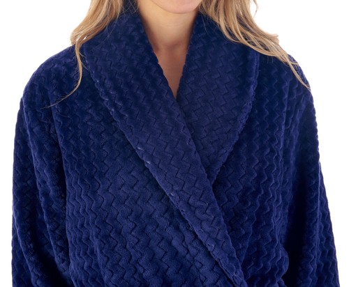 Dressing Gown Slenderella Ladies Zig Zag Robe Shawl Collar Wrap Fleece Housecoat - Picture 35 of 82