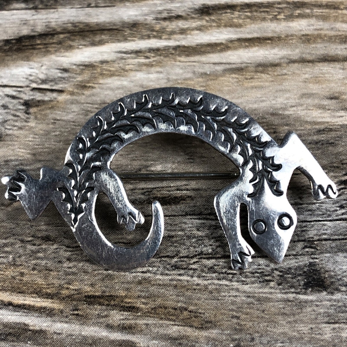 Vintage Raquel Hurley RLH Signed Sterling Silver Lizard Reptile Brooch Pin