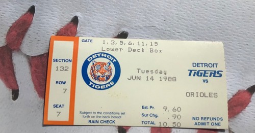 1988 Detroit Tigers Baltimore Orioles Ticket Stub Cal Ripken Jr. Streak Brookens - Bild 1 von 2