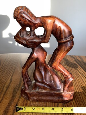 Vintage Carved Fertility Statue Sculpture Man-Woman Kissing 11  Made In Haiti