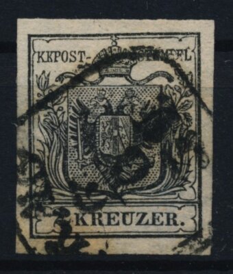 ÖSTERREICH 1850 2kr, schwarz, HP, Type I.b, Platte 2, Kw:120