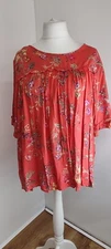 M&S Collection Flame Pink Floral Over Head Smock Blouse UK 20 EU 48 