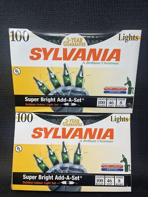 Sylvania Super Bright Add A Set Green 100 Bulbs Christmas String Lights lot of 2