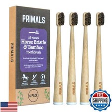 PRIMALS Horse Bristle and Bamboo Toothbrush 4-Pack - Luxurious and Soft Hor