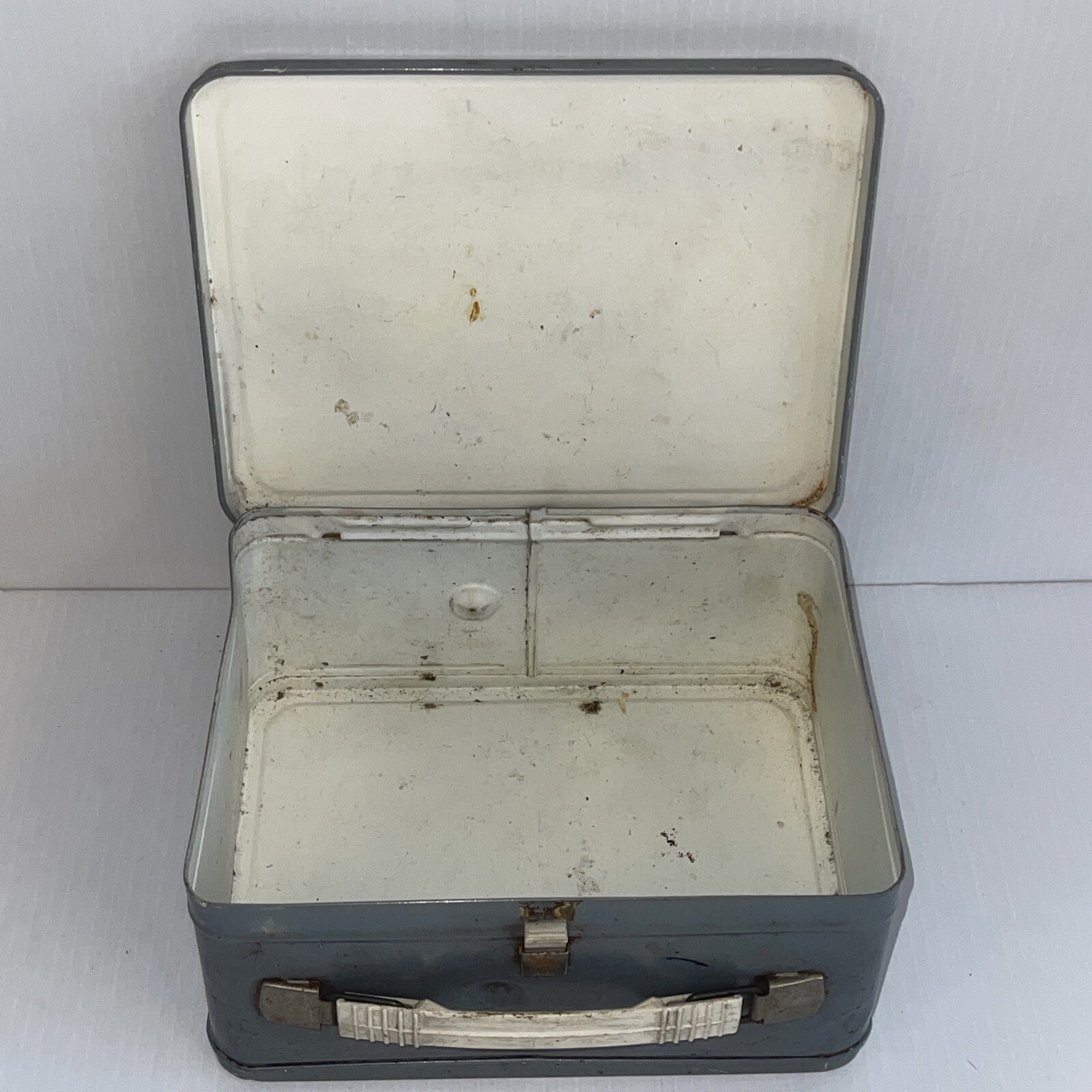 Vintage American Thermos Bottle Co Blue Gray Distressed Prop Lunch Box