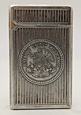 ZAIMA C-10 ELECTRONIC 5 PESOS CUAUHTEMOC MEXICO SILVER GAS LIGHTER VINTAGE RARE