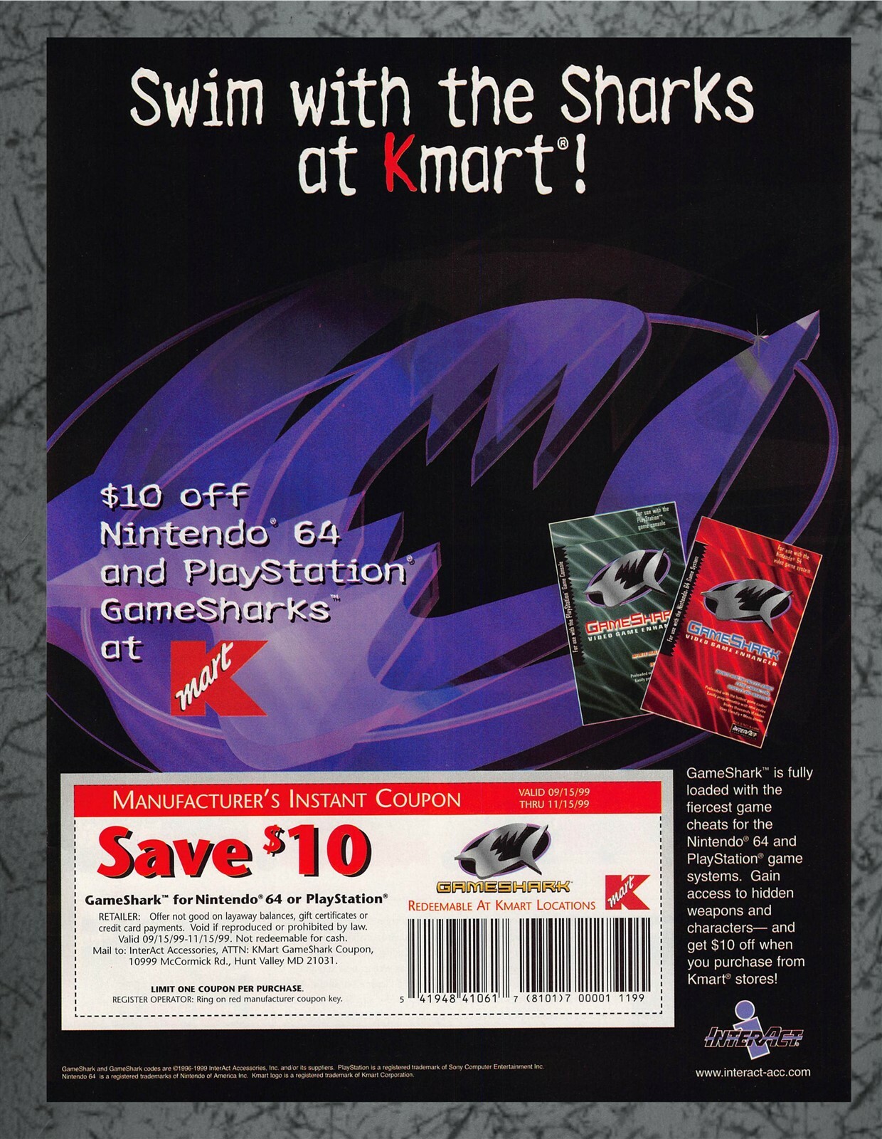 GameShark Swim with the Sharks Kmart Coupon 1999 Vintage Print Ad Art ...
