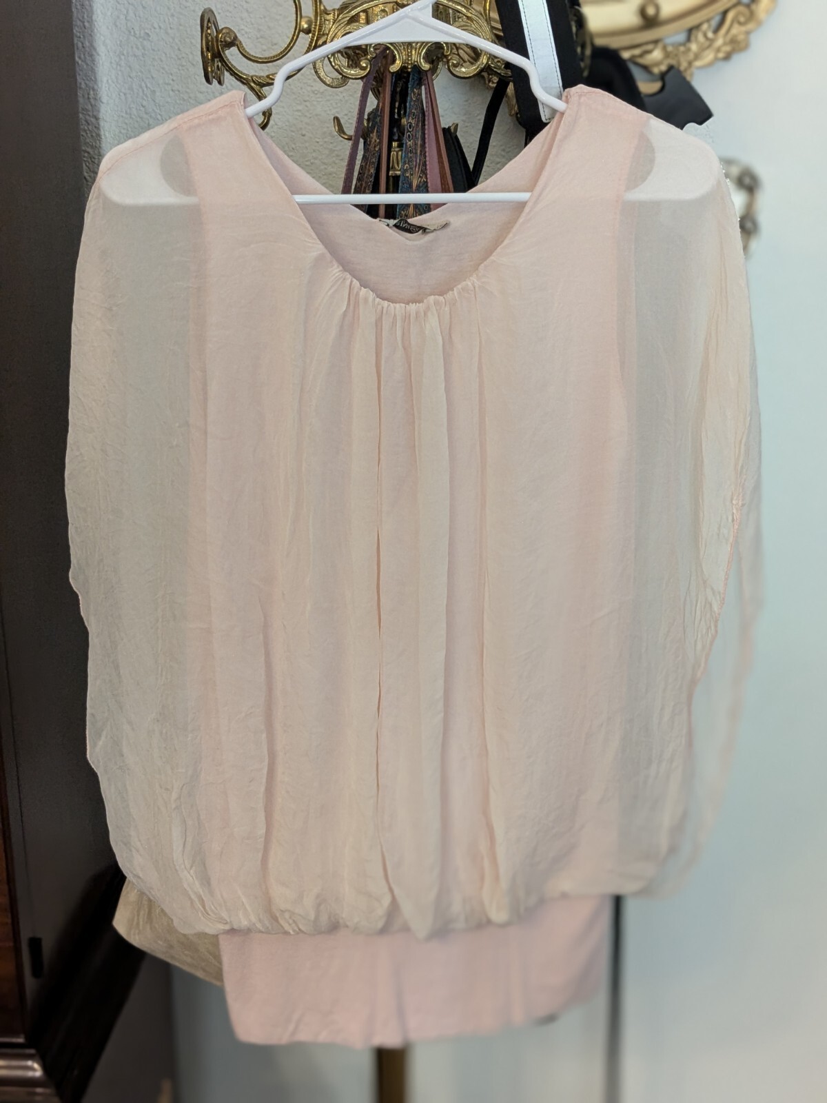 Marina Gigli Size S Flowy Pale Pink Silk Top New Made In Italy
