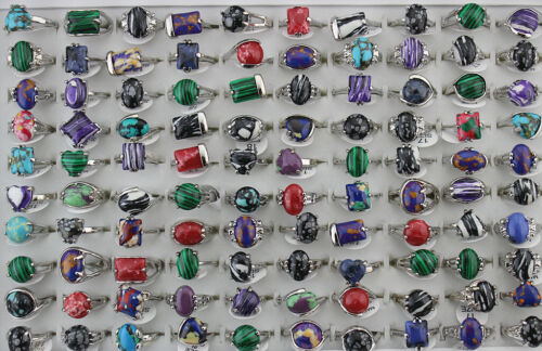 Wholesale Jewelry Lots 32pcs Mixed Charm Natural Stone Women Silver P Rings - Afbeelding 1 van 9