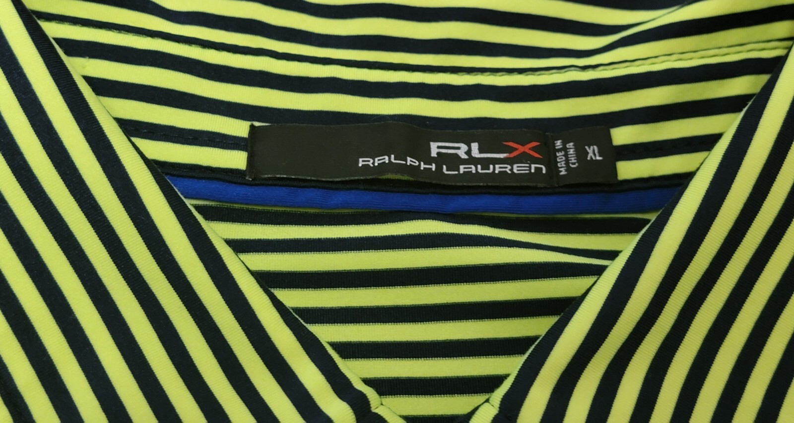 Men's Ralph Lauren RLX Golf Polo Shirt Striped Yellow Dark Blue Sz XL EUC thumbnail 2
