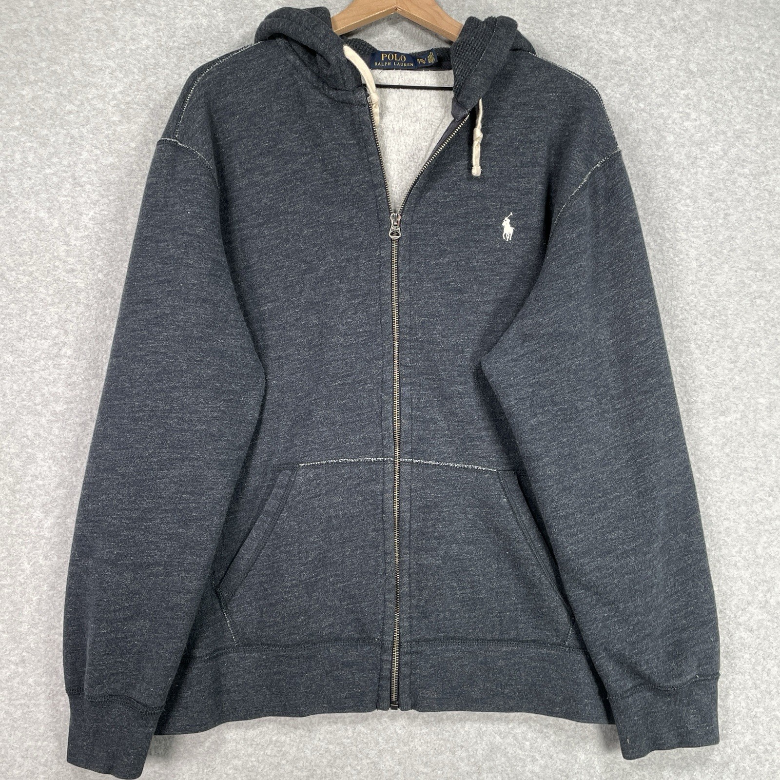 Polo Ralph Lauren felpa con cappuccio XXL blu full zip pesante preppy pony manica lunga