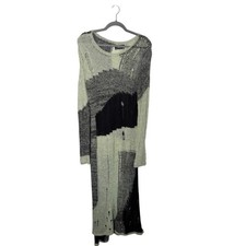 Cider Black & Green Distressed Open Knit Maxi Dress Round Neck Sz 0XL