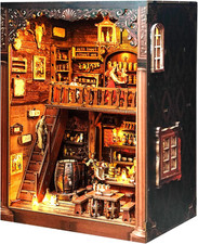 DIY Miniature House Kit, Tavern Book Nook Kit, 3D Wooden Puzzles Bookshelf Craft