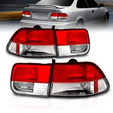 1996-2000 Civic Coupe Crystal Clear Red Brake Tail Lights Set