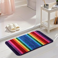 Striped Rainbow Bath Mat, Super Absorbent Non-Slip Bathroom Rugs, Ultra Soft ...