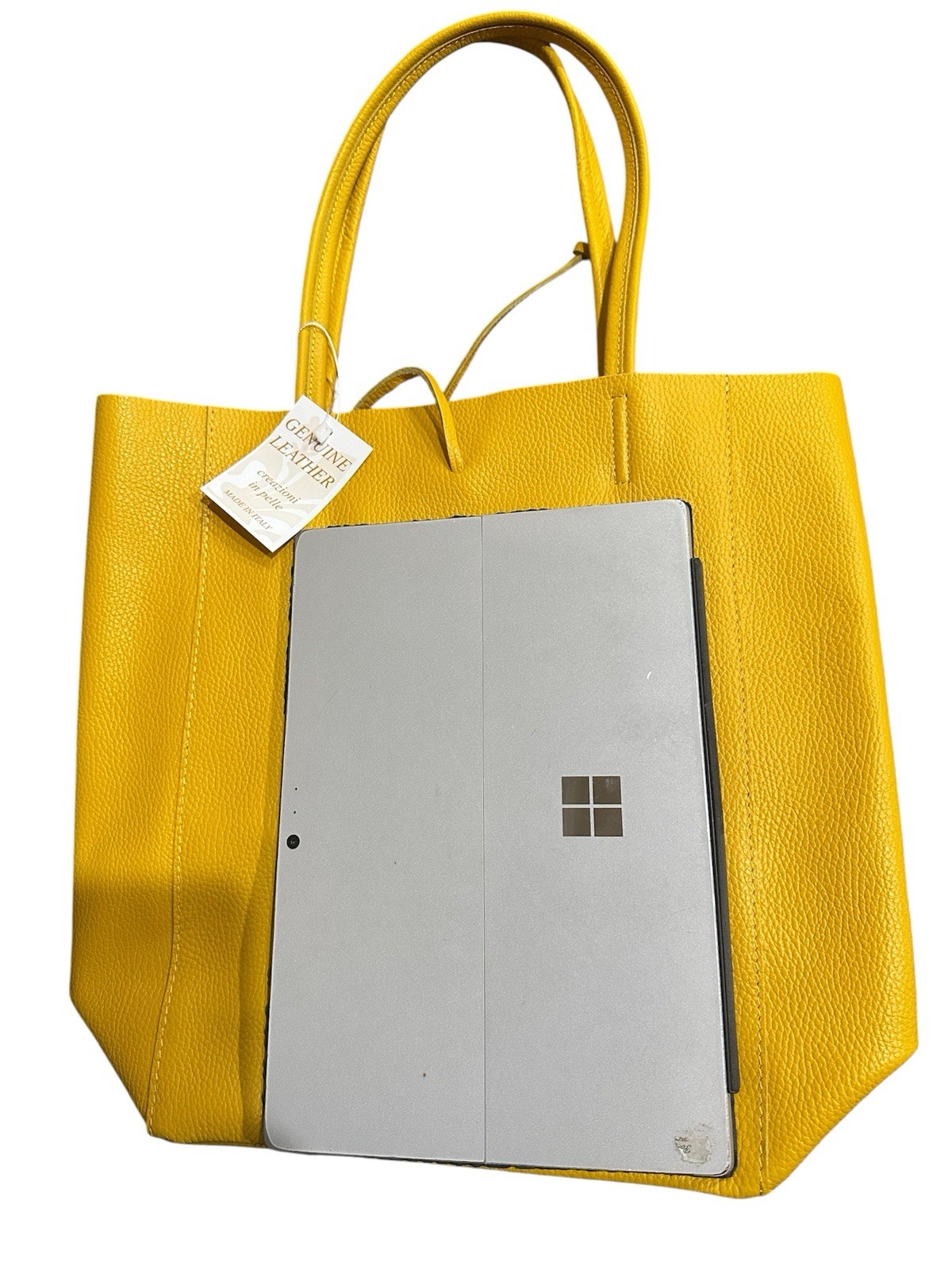 NEW Italian Leather Tote Bag With Inner A Zipper Pouch Attached, Yellow