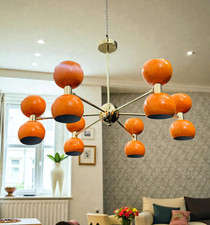 Mid Century Sputnik Chandelier: Brass & Orang...