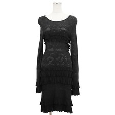 CHANEL 2020P P63292 Karl Lagerfeld Era Lace Frill Dress Women Size 38 Black