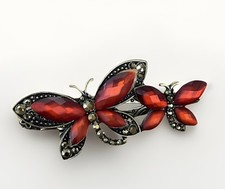 Vtg Art Deco Jeweled Butterfly Alligator Style Gold Tone Hair Clip Barrette