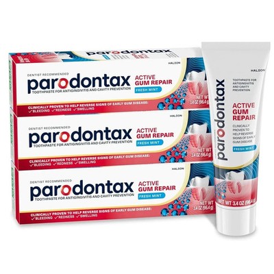 THREE PARODONTAX ACTIVE GUM REPAIR TOOTHPASTE FRESH MINT 3.4oz Each