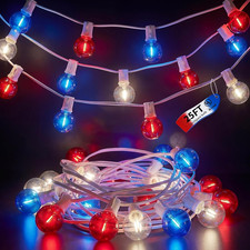 4th of July String Lights, 25FT Outdoor Patio Lights with 27 LED G40 Red White B