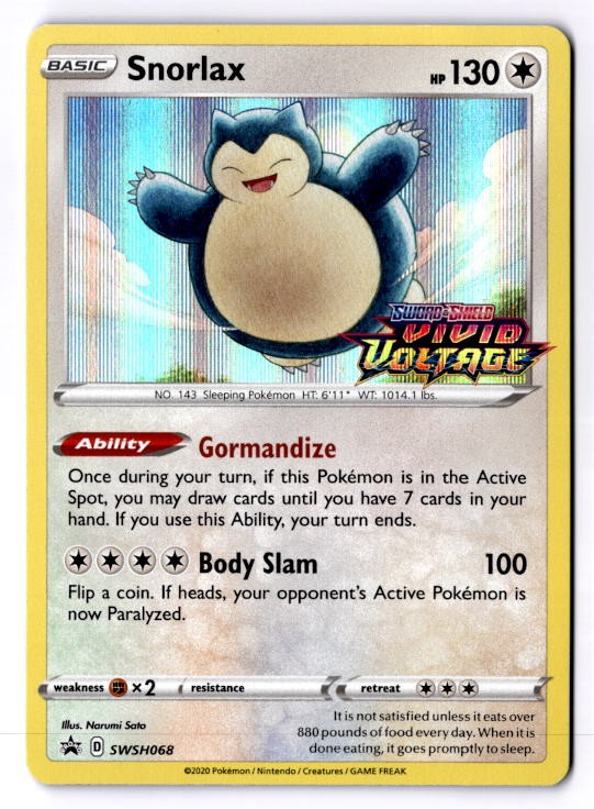 Snorlax - (Prerelease) Promo SWSH: Sword & Shield Promo Cards SWSH068 NM
