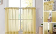 Short Sheer Kitchen Cafe Curtains 36 x 42 Inch, 42"W x 36"L Pack of 2 Yellow