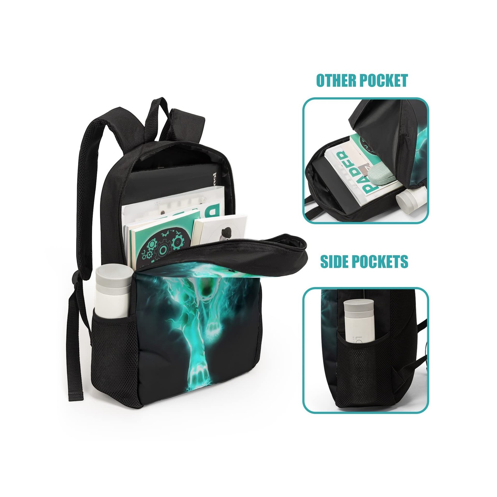 Giwawa Cyan Wolf Backpack 3-Piece Set, Cool Wilderness Animal Patte... Fast Ship