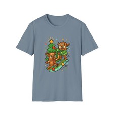 Unisex Softstyle T-Shirt Gingerbread Robots Tree Funny Whimsical Christmas 