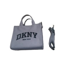 DKNY New York Dark Gray Canvas Logo Tote Bag 10x12x6 Small Thread Flaw On Front
