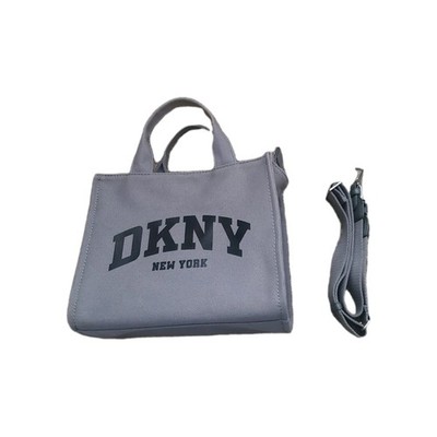 DKNY New York Gray Canvas Logo Tote Bag 10x12x6 Small Thread Flaw On Front 