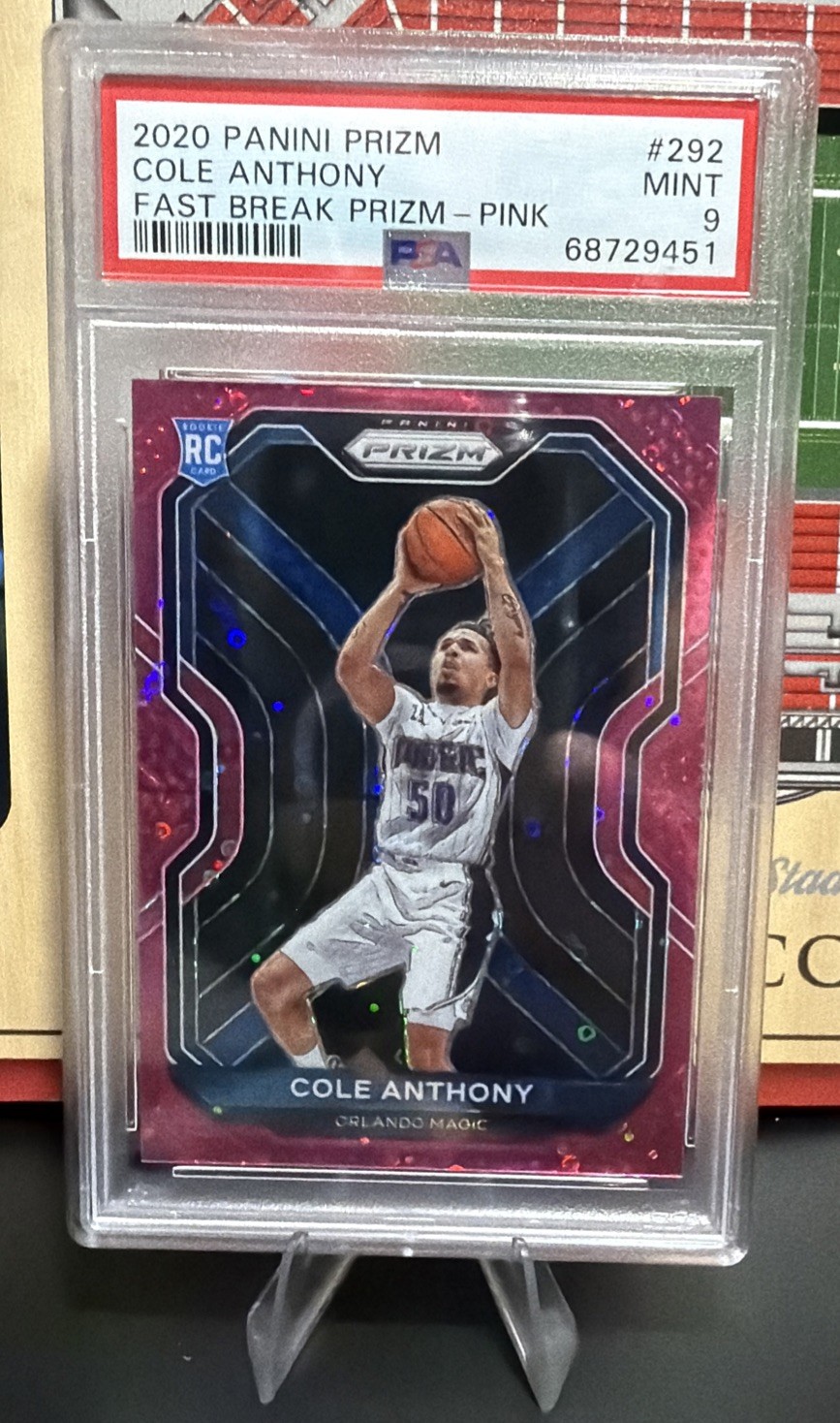 2020-21 Panini Prizm Cole Anthony Rookie Pink Fast Break Prizm /50 PSA 9, POP 11
